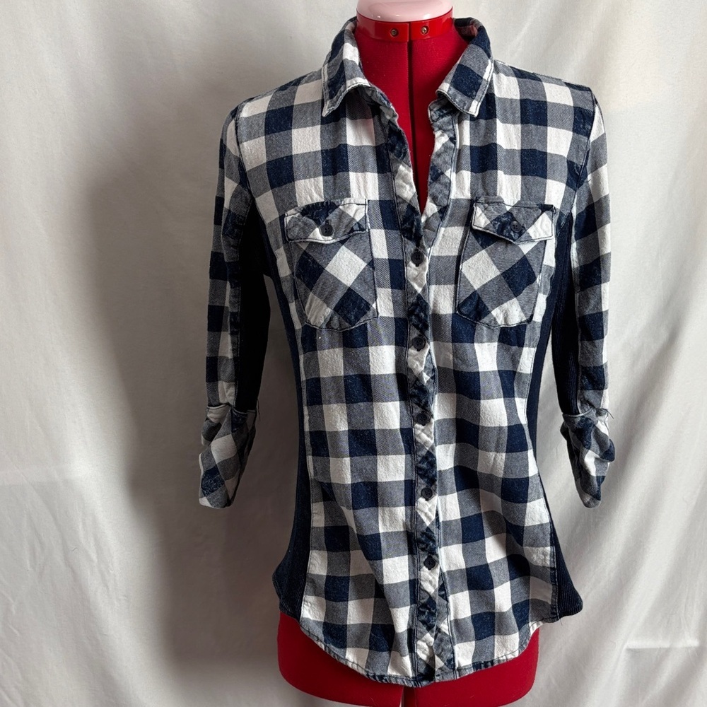 Ci Sono Navy and White Plaid Button Down Shirt MM18